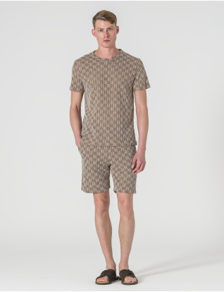 T-SHIRT CROCHET BEGE E CASTANHO