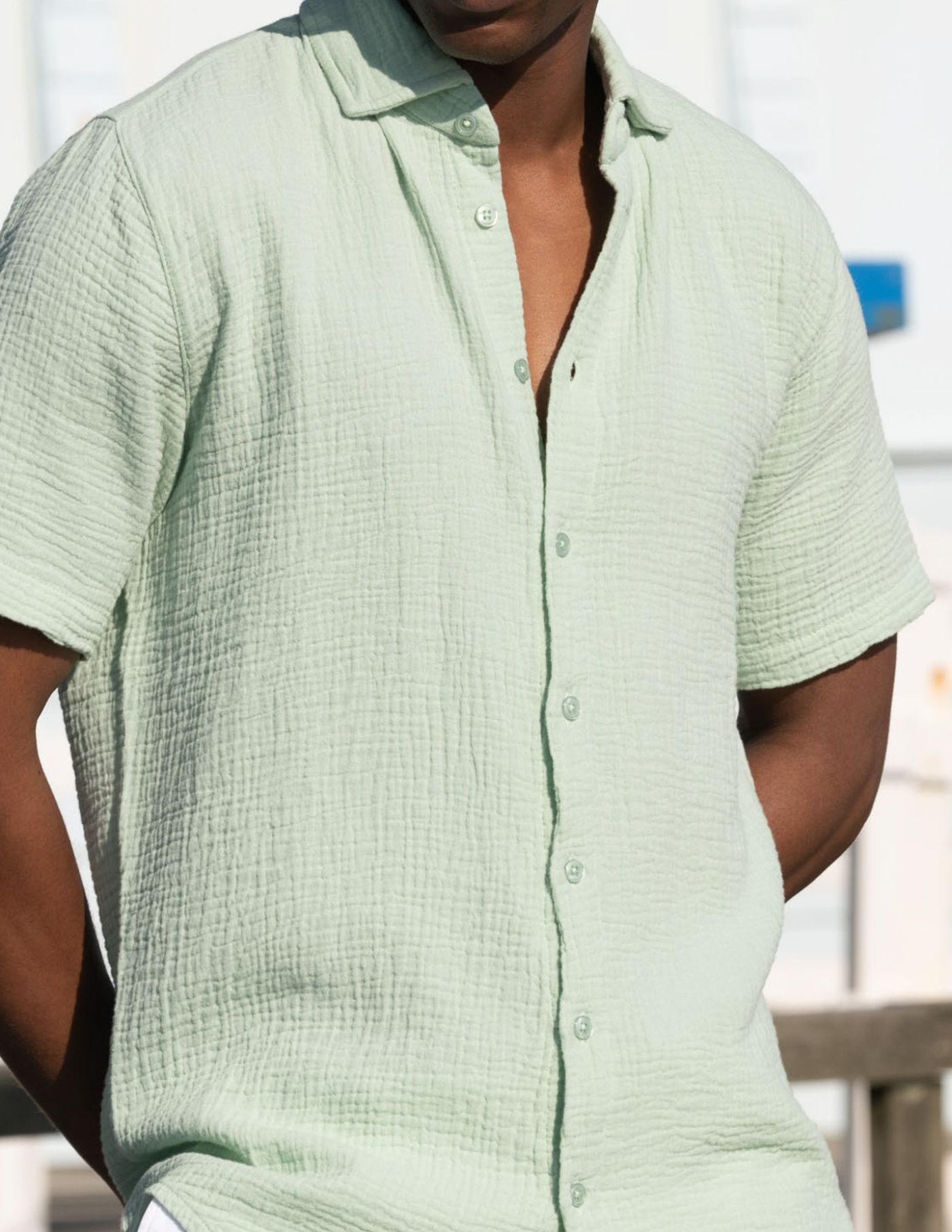 CAMISA MUSSELINA PISTÁCIO