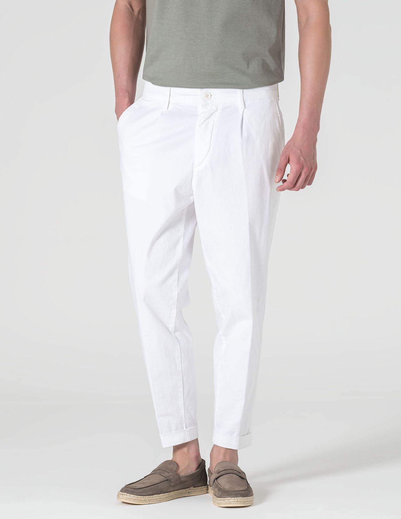 CALÇA CHINO CROPPED FIT VIROLA BRANCA