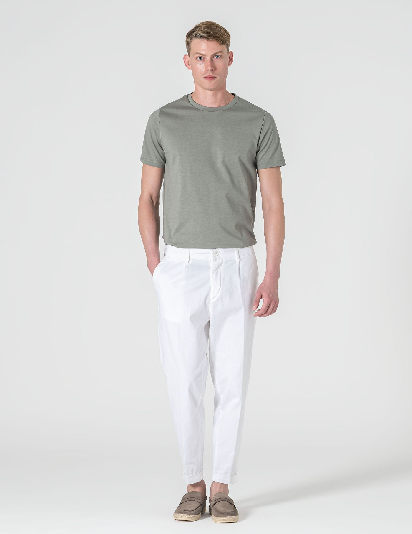 CALÇA CHINO CROPPED FIT VIROLA BRANCA
