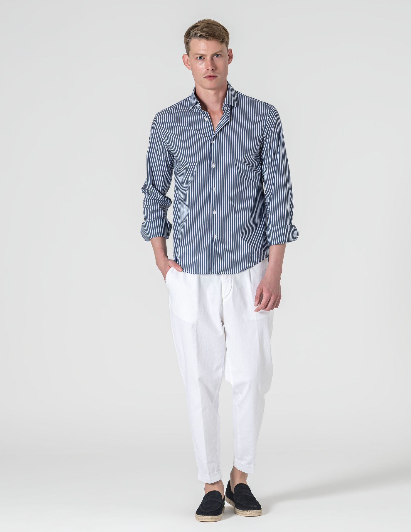 CAMISA SLIM FIT SOFT TOUCH RISCA AZUL