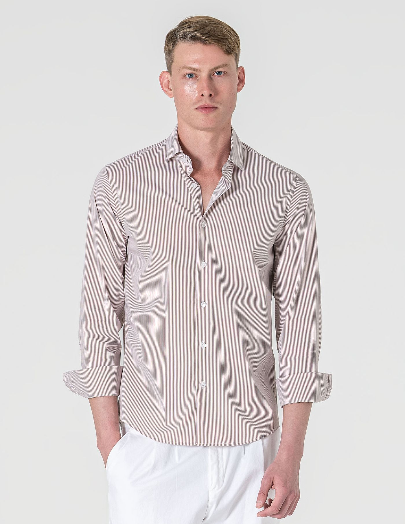 CAMISA SLIM FIT SOFT TOUCH RISCA BEGE