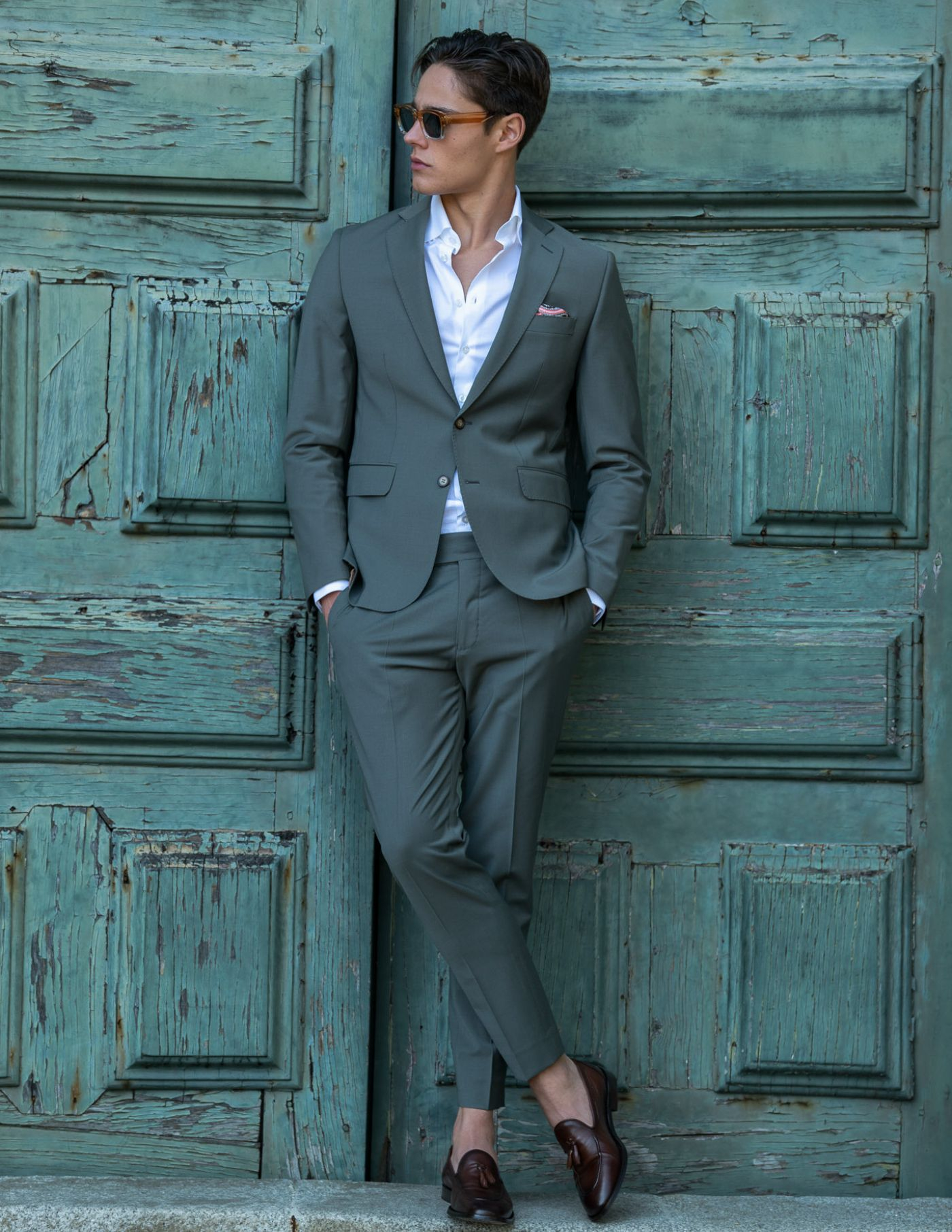 FATO SLIM FIT VERDE SECO (PICK STITCH)