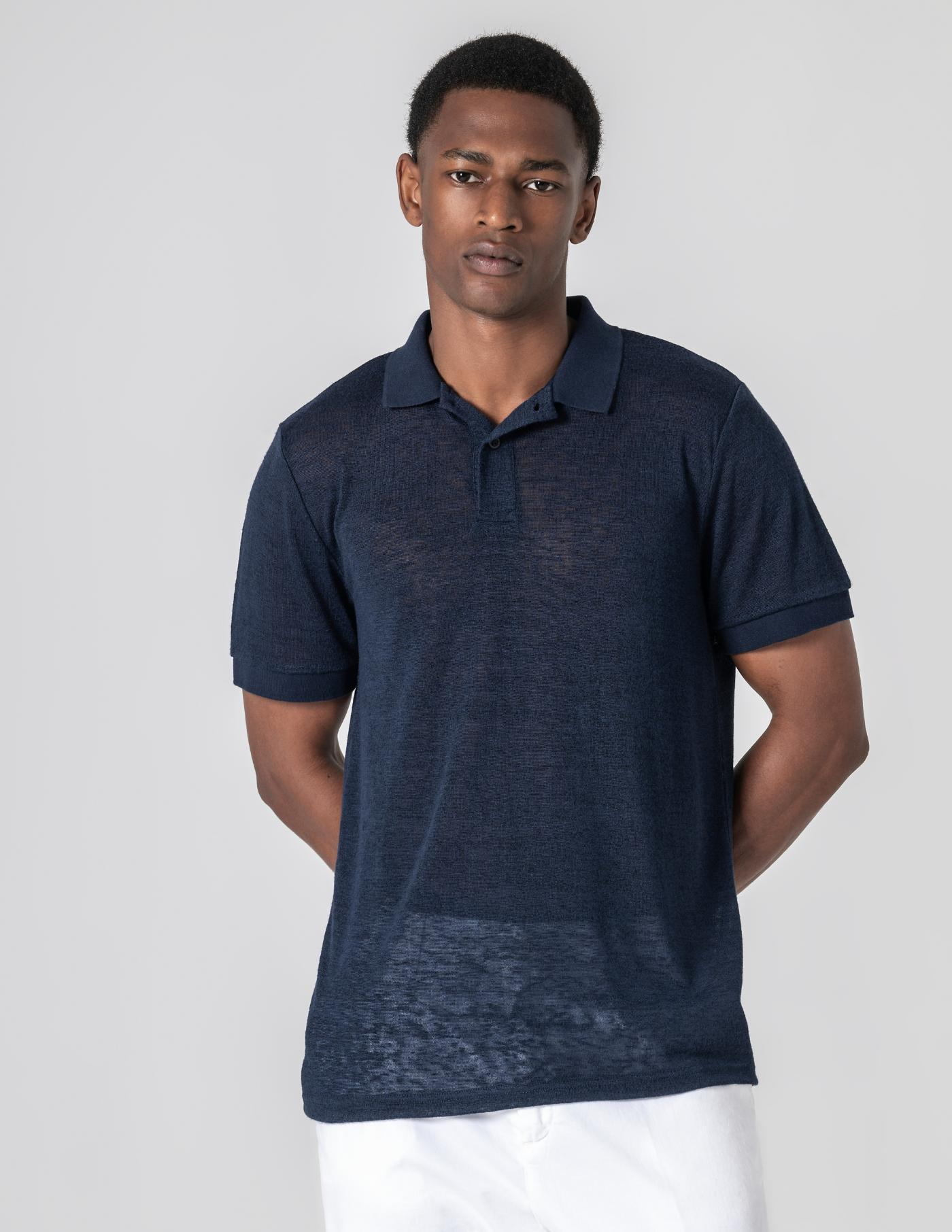 POLO DE LINHO SLIM FIT AZUL