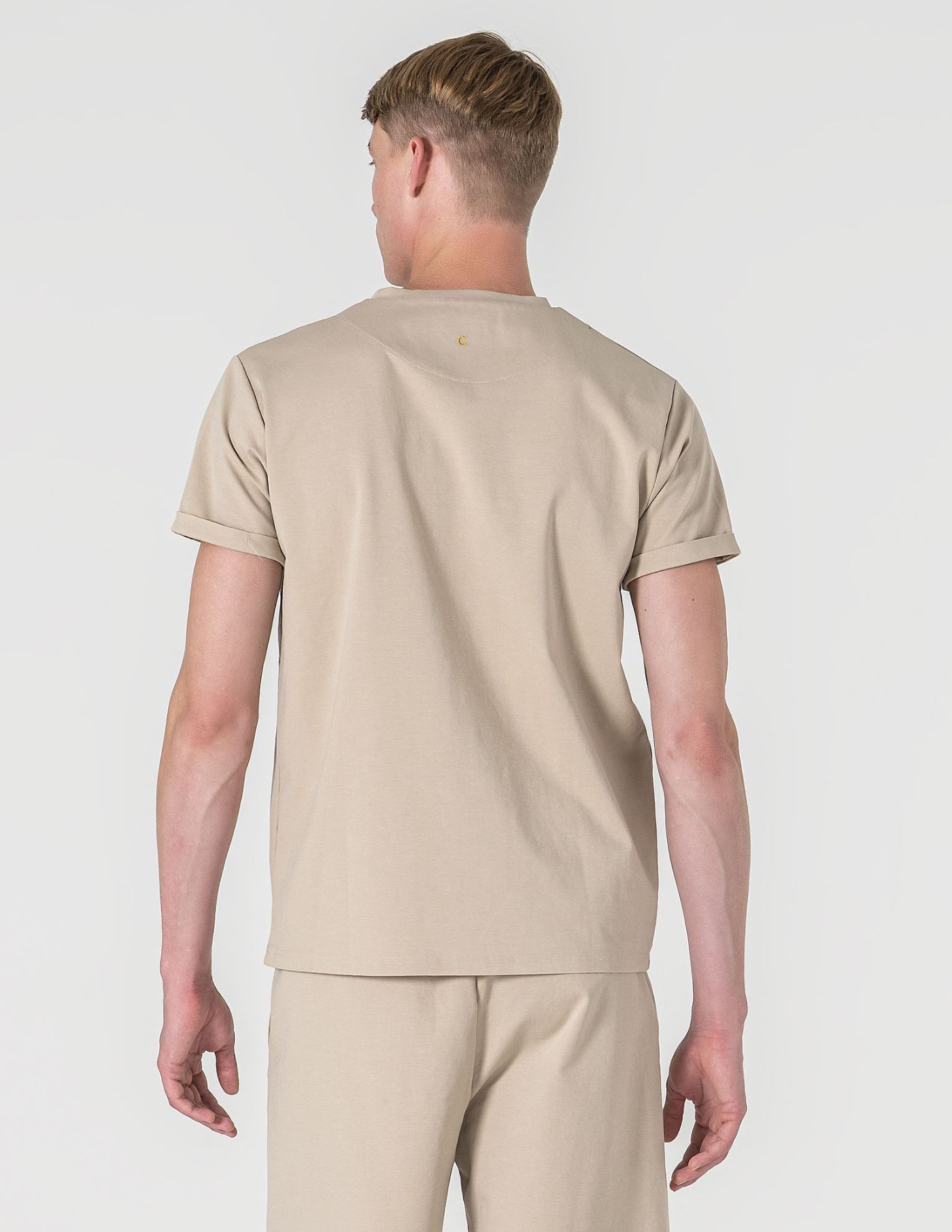 T-SHIRT RELAXED DE ALGODÃO E POLIAMIDA BEGE