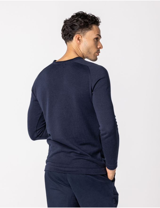 CAMISOLA DE MALHA DECOTE ENROLADO AZUL MARINHO