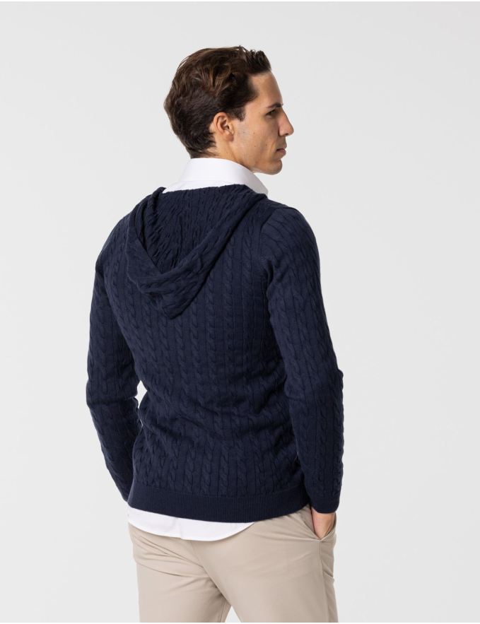 CASACO DE TRICOT ENTRANÇADO AZUL