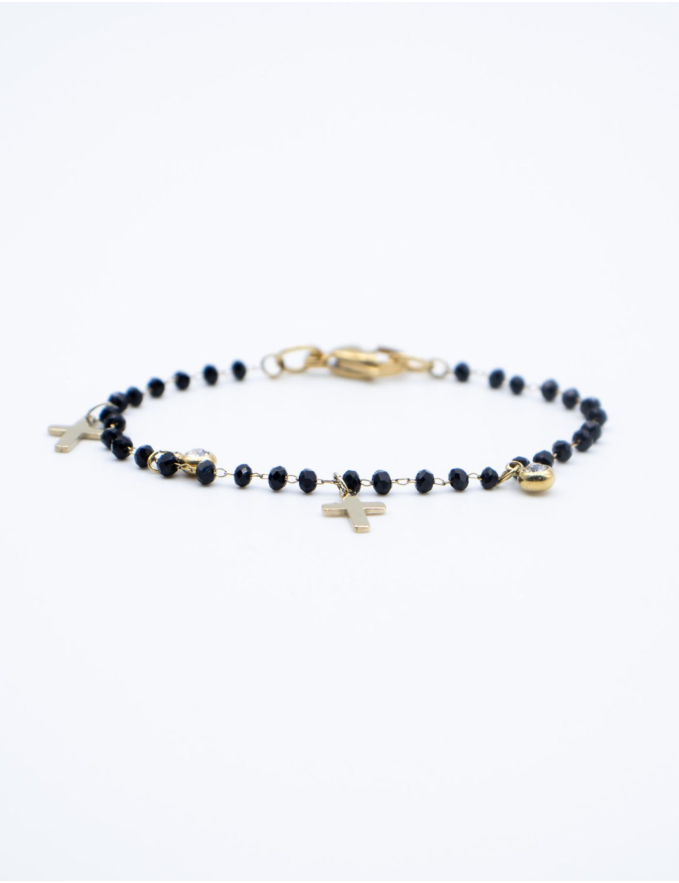 PULSEIRA PRETA COM CRUZES DOURADAS