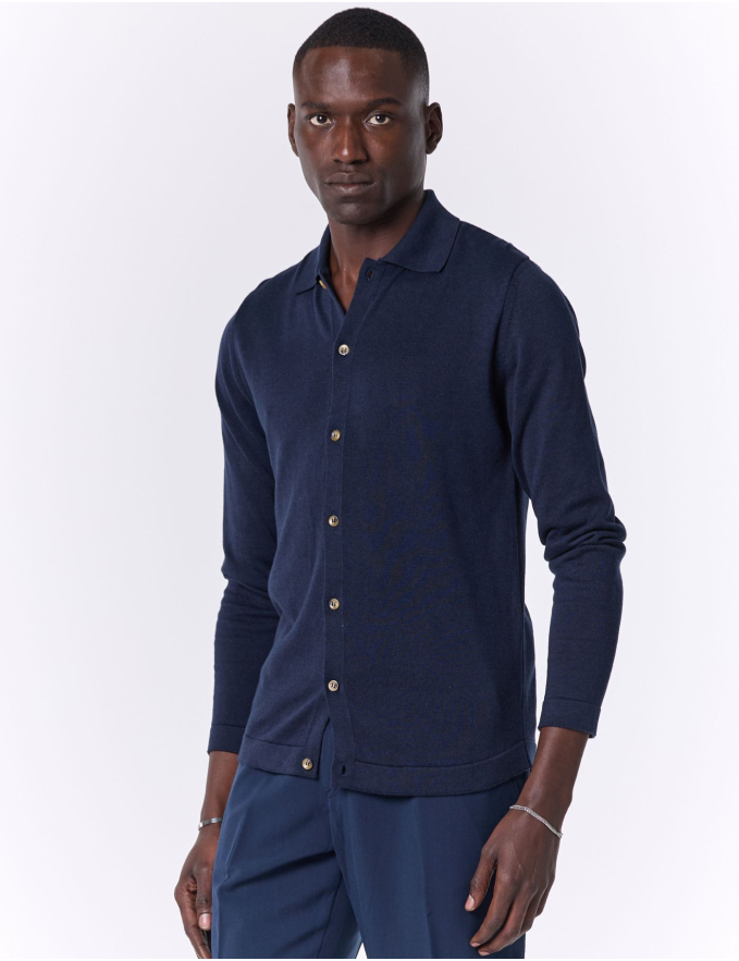 CAMISEIRO DE MALHA AZUL MARINHO