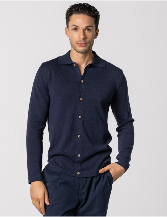 CAMISEIRO DE MALHA AZUL MARINHO
