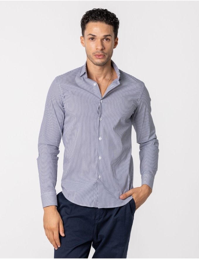 CAMISA SLIM FIT SOFT TOUCH RISCA AZUL MARINHO
