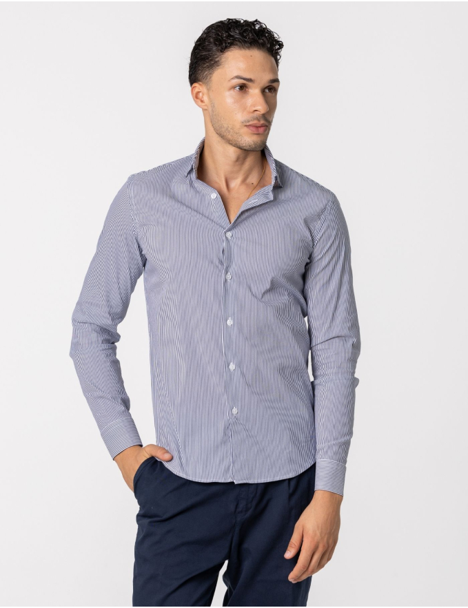 CAMISA SLIM FIT SOFT TOUCH RISCA AZUL MARINHO