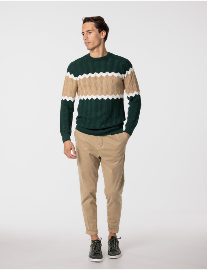 CAMISOLA TRICOTADA VERDE ROYAL E BEGE