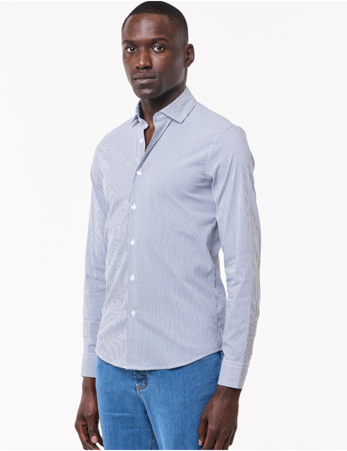 CAMISA SLIM FIT SOFT TOUCH RISCA AZUL MARINHO