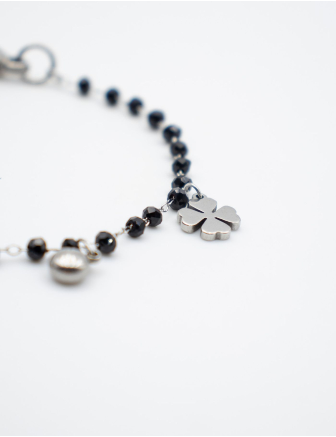 PULSEIRA PRETA COM ÂNCORA PRATEADA