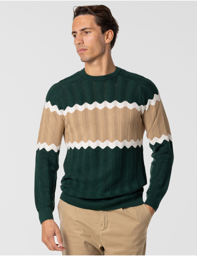 CAMISOLA TRICOTADA VERDE ROYAL E BEGE