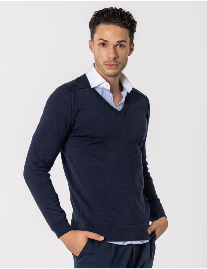 CAMISOLA DE MALHA DECOTE V AZUL MARINHO