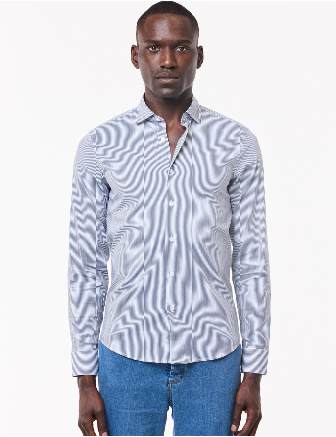CAMISA SLIM FIT SOFT TOUCH RISCA AZUL MARINHO