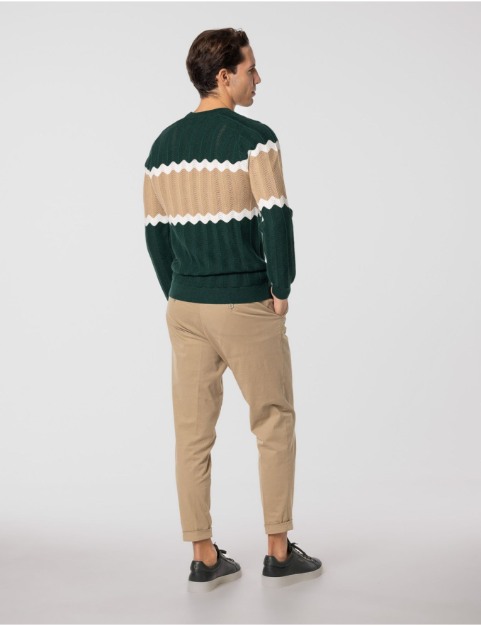 CAMISOLA TRICOTADA VERDE ROYAL E BEGE
