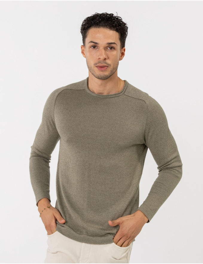 CAMISOLA DE MALHA DECOTE ENROLADO VERDE MESCLA