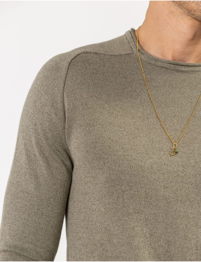 CAMISOLA DE MALHA DECOTE ENROLADO VERDE MESCLA
