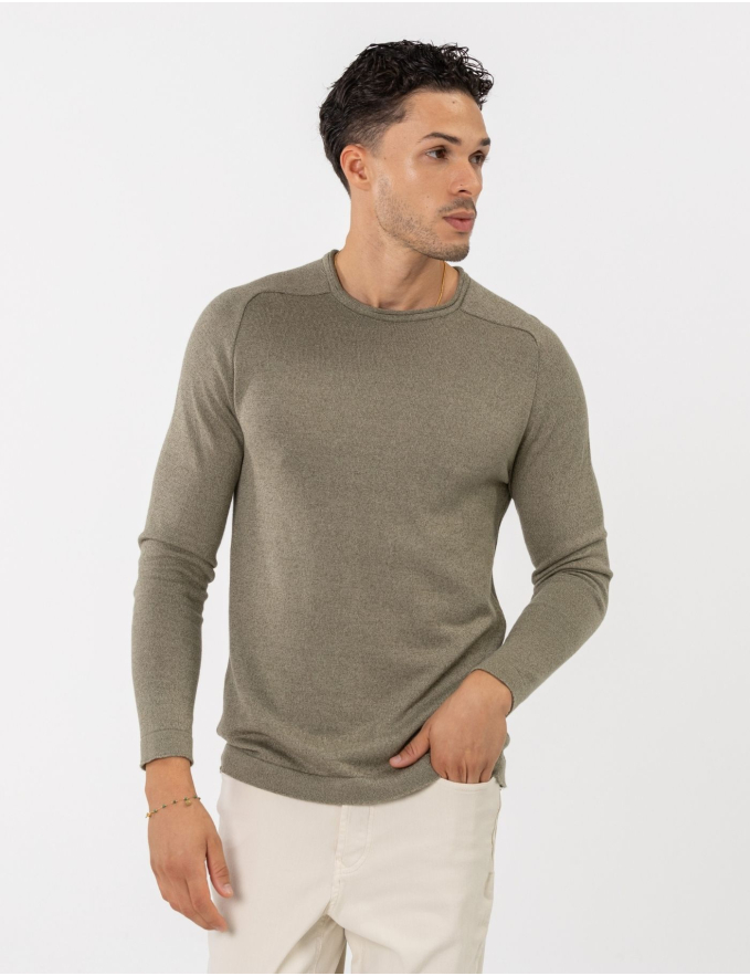 CAMISOLA DE MALHA DECOTE ENROLADO VERDE MESCLA