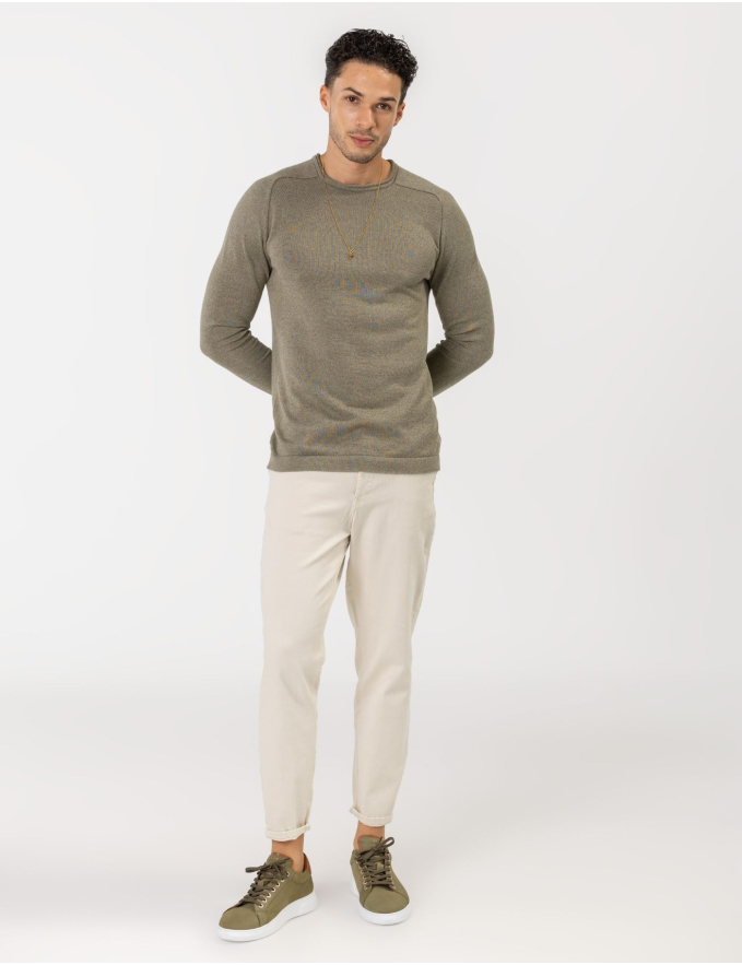 CAMISOLA DE MALHA DECOTE ENROLADO VERDE MESCLA