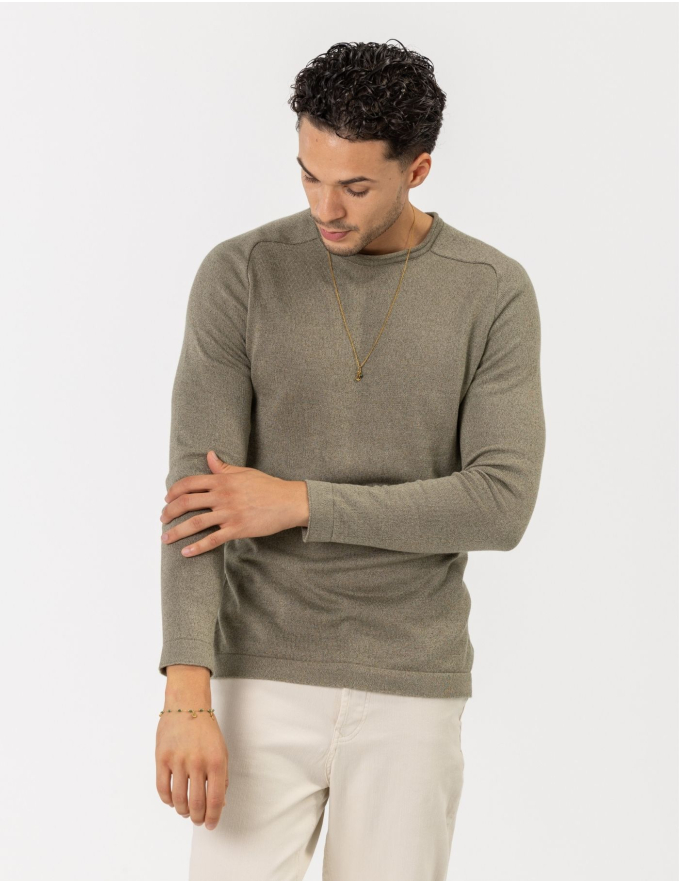 CAMISOLA DE MALHA DECOTE ENROLADO VERDE MESCLA