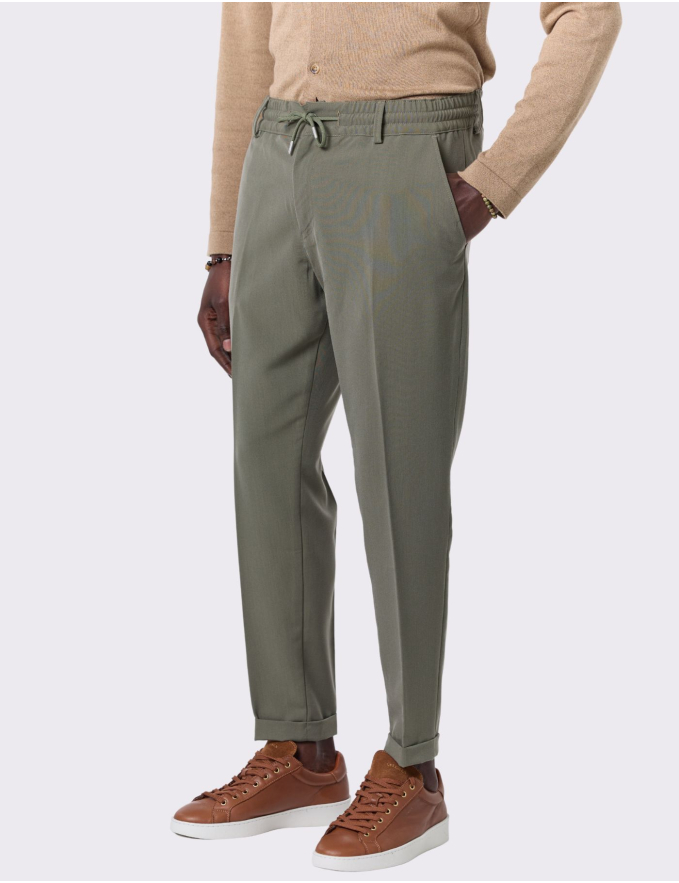 CALÇA DE TECIDO COM CORDÃO CROPPED FIT VERDE OLIVA