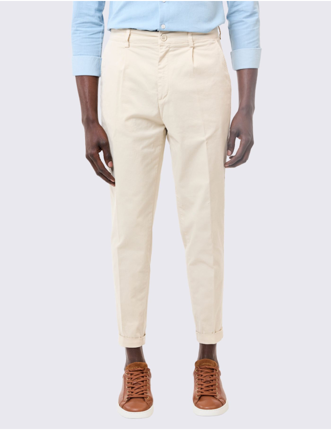 CALÇA CHINO CROPPED FIT VIROLA BEGE CLARO