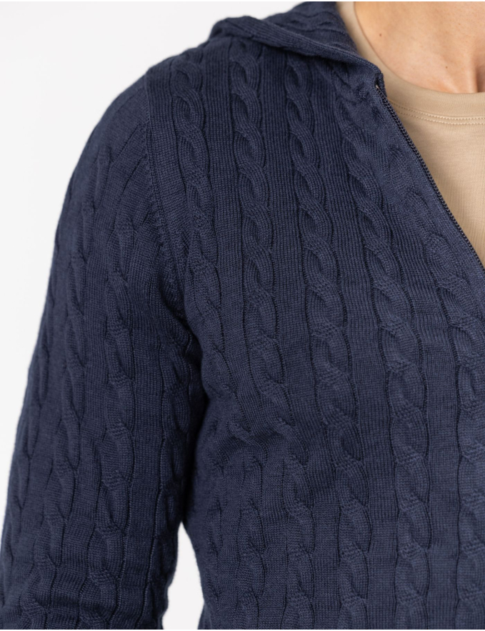 CASACO DE TRICOT ENTRANÇADO AZUL