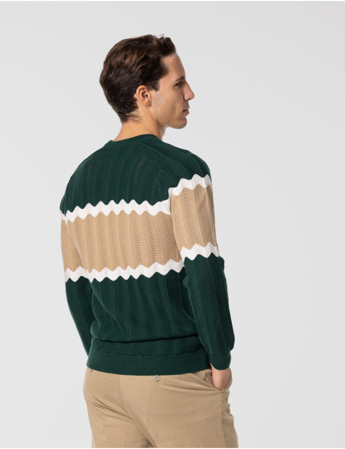 CAMISOLA TRICOTADA VERDE ROYAL E BEGE