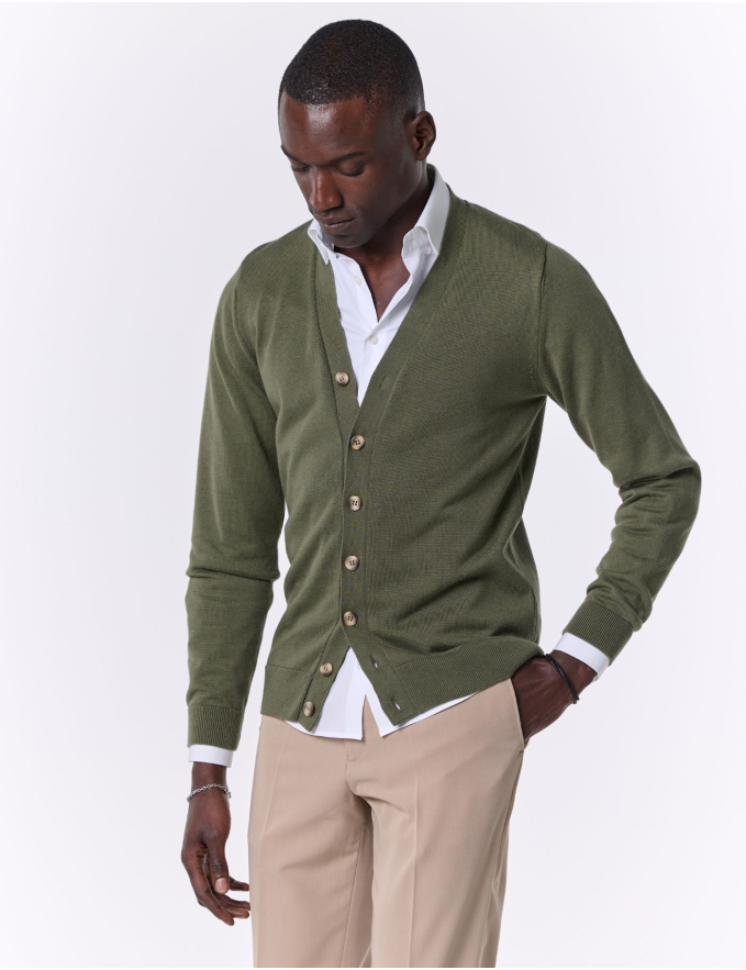 CARDIGAN DE MALHA VERDE KAKI