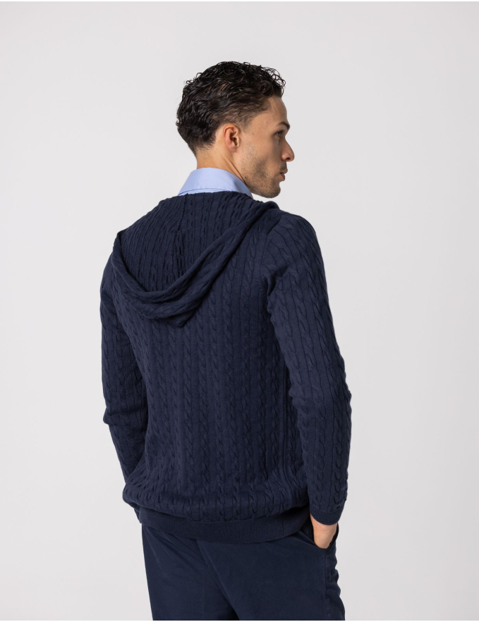 CASACO DE TRICOT ENTRANÇADO AZUL