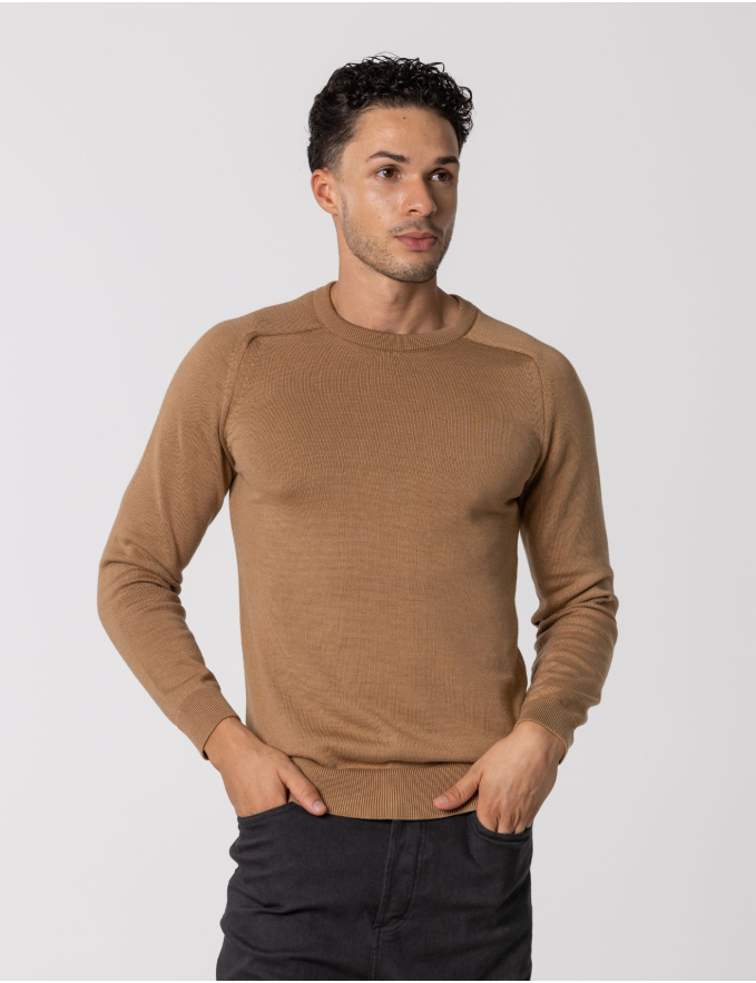 CAMISOLA DE MALHA GOLA CANELADA BEGE