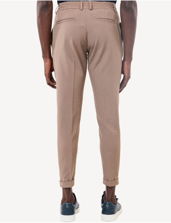CALÇA DE TECIDO COM CORDÃO CROPPED FIT BEGE ESCURO