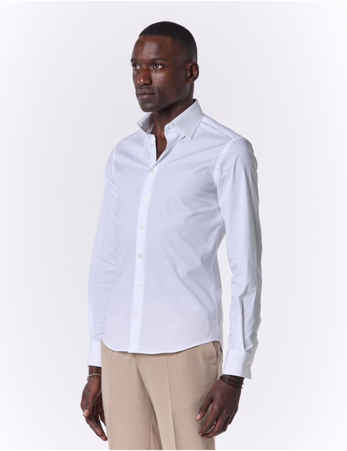 CAMISA GOLA ITALIANA C/ CASA BOTÃO DE PUNHO BRANCA
