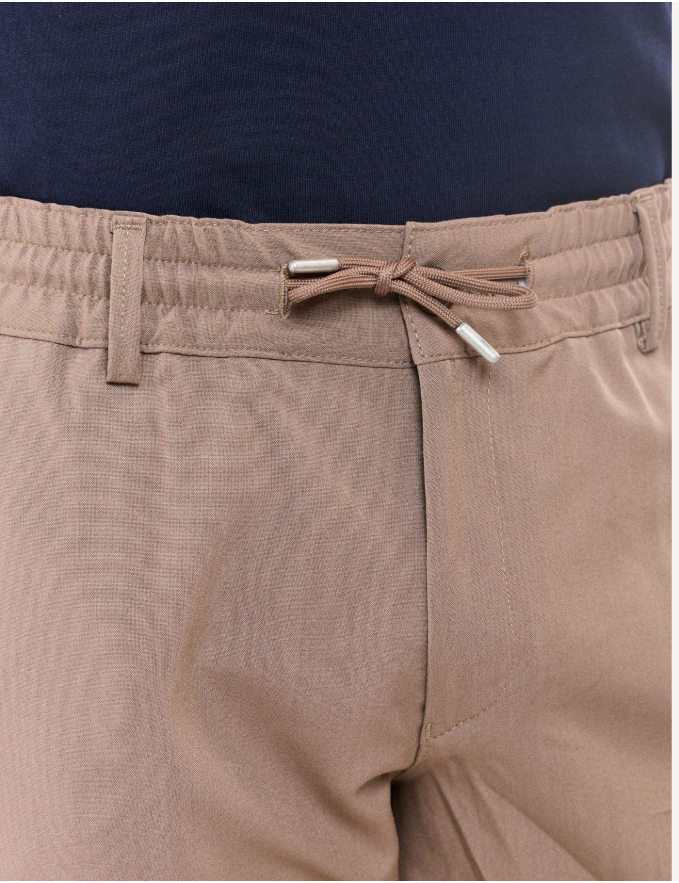 CALÇA DE TECIDO COM CORDÃO CROPPED FIT BEGE ESCURO