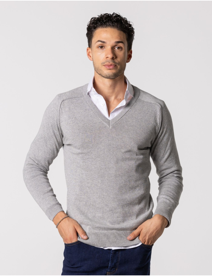 CAMISOLA DE MALHA DECOTE V CINZA MESCLA