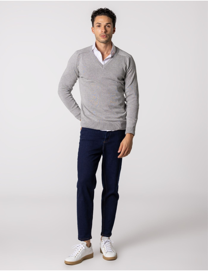 CAMISOLA DE MALHA DECOTE V CINZA MESCLA