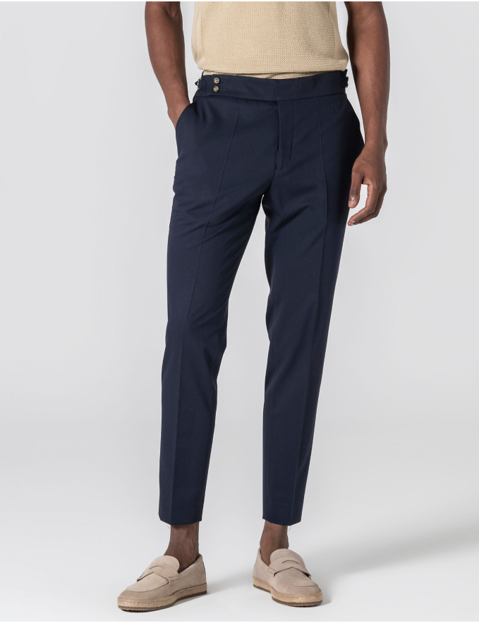 CALÇA DE ALFAIATARIA CINTURA SUBIDA AZUL MARINHO