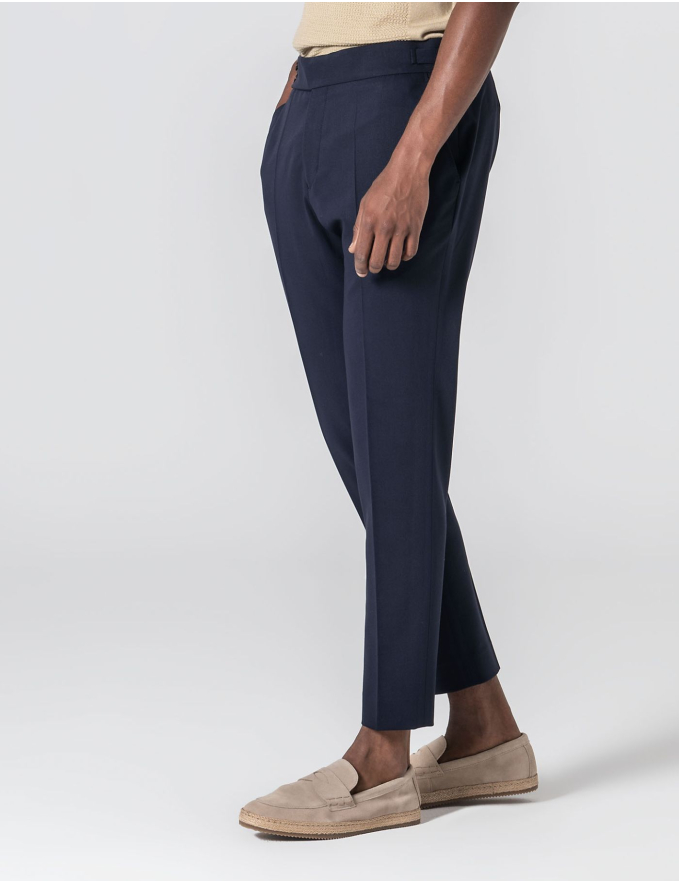 CALÇA DE ALFAIATARIA CINTURA SUBIDA AZUL MARINHO
