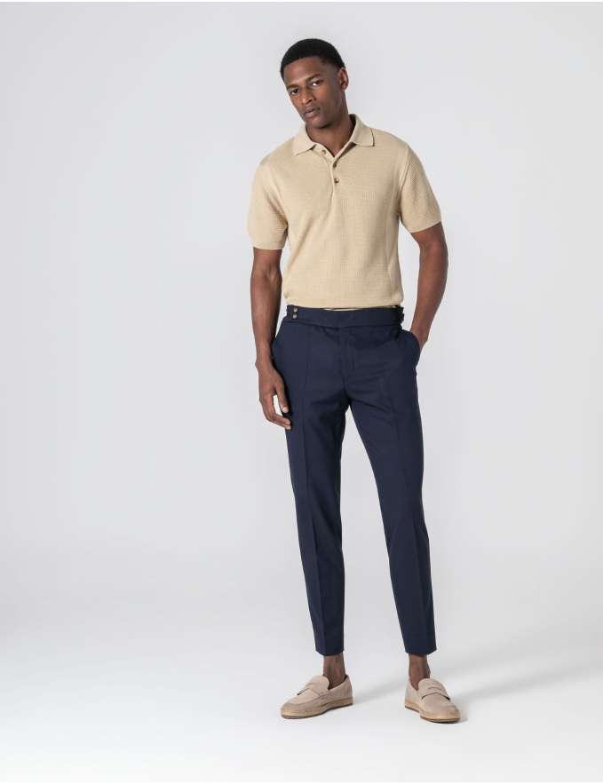 CALÇA DE ALFAIATARIA CINTURA SUBIDA AZUL MARINHO