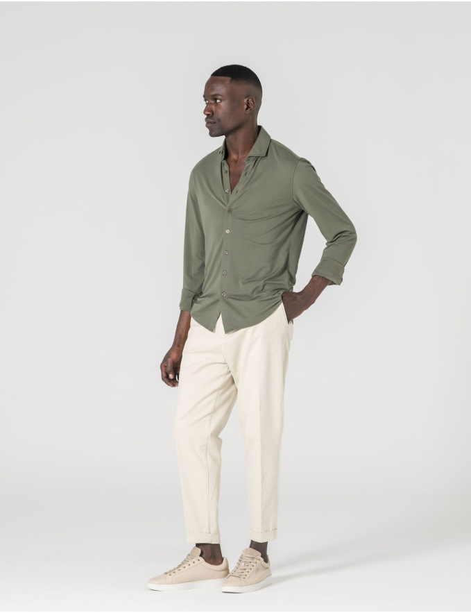 CALÇA CHINO CROPPED FIT VIROLA BEGE CLARO