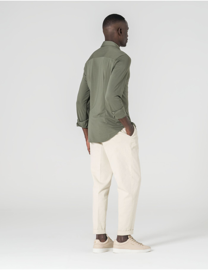 CALÇA CHINO CROPPED FIT VIROLA BEGE CLARO