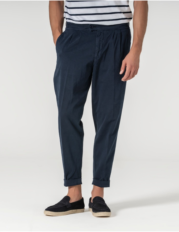 CALÇA CHINO CROPPED FIT PREGA DUPLA AZUL