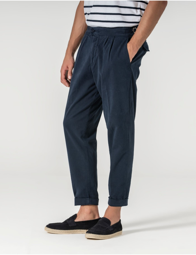 CALÇA CHINO CROPPED FIT PREGA DUPLA AZUL
