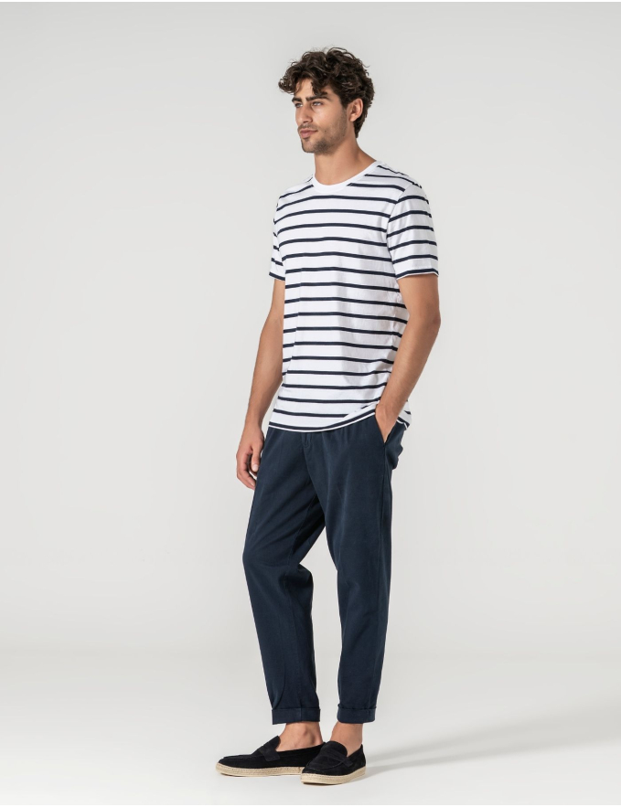 CALÇA CHINO CROPPED FIT PREGA DUPLA AZUL