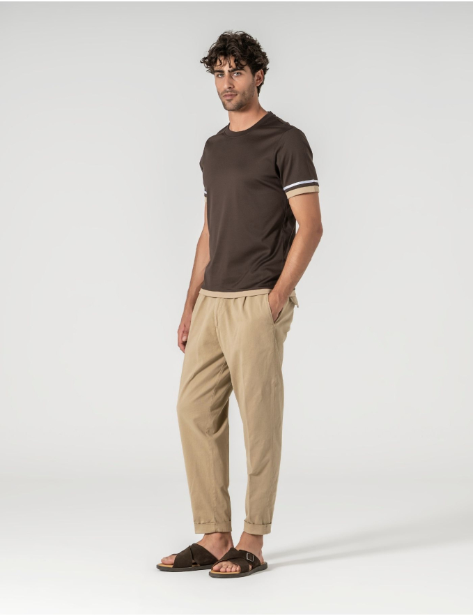 CALÇA CHINO CROPPED FIT PREGA DUPLA BEGE