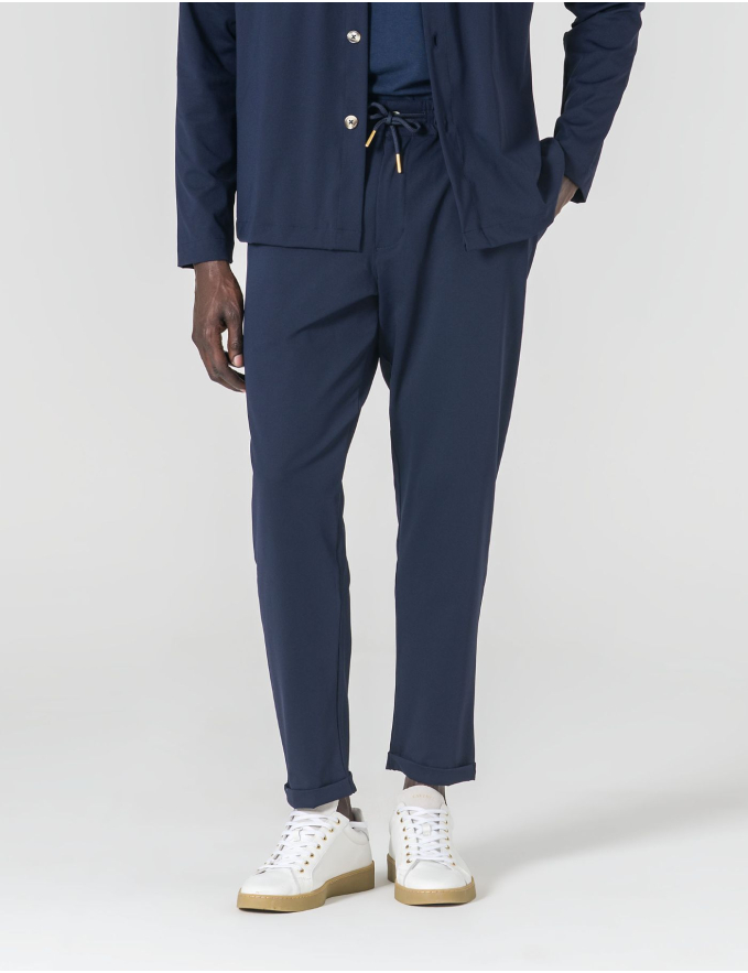 CALÇA COM CORDÃO TECIDO TÉCNICO CROPPED FIT AZUL